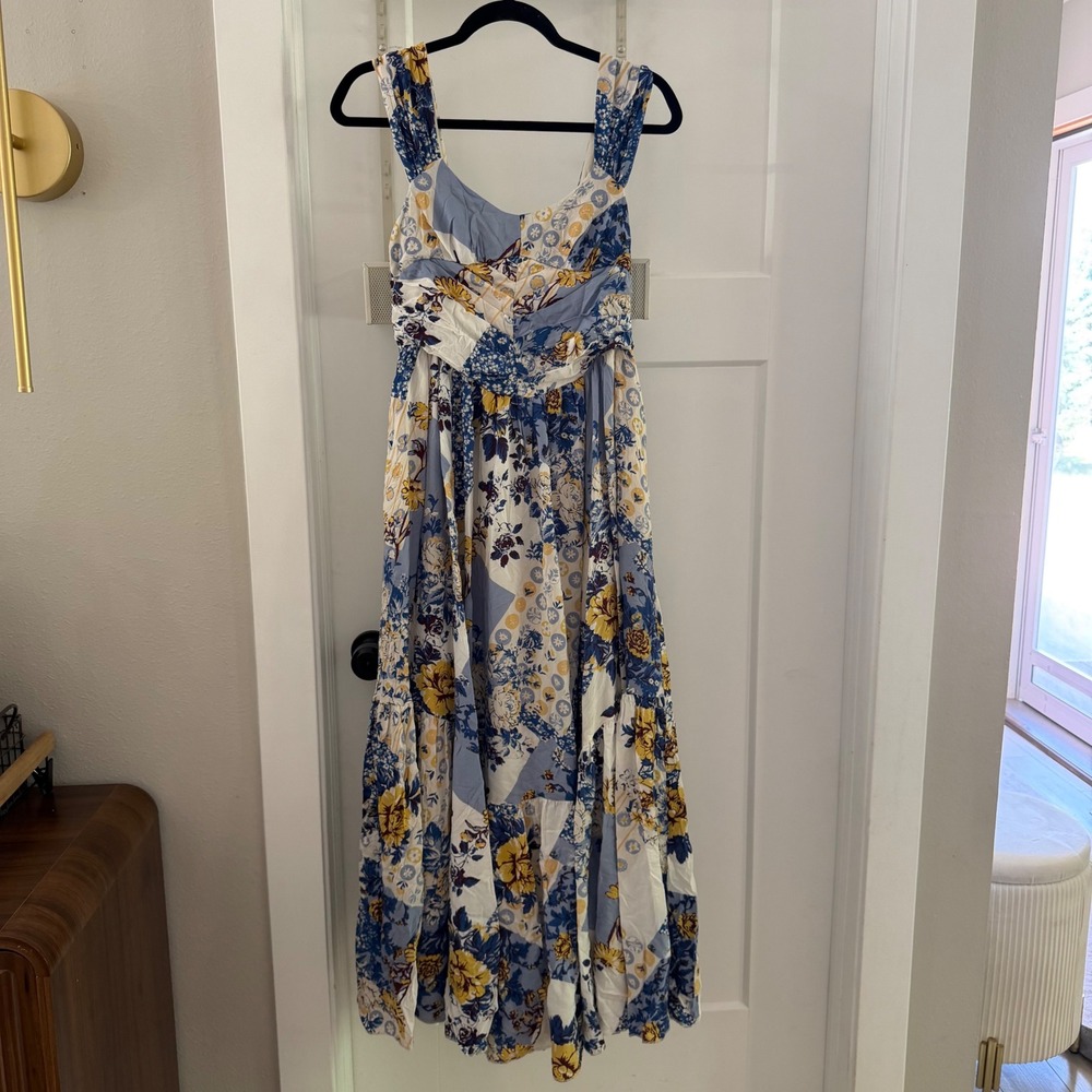 NWT Free People Sasha Maxi Dress Combo Floral Patchwork Blue S Boho Cotagecore